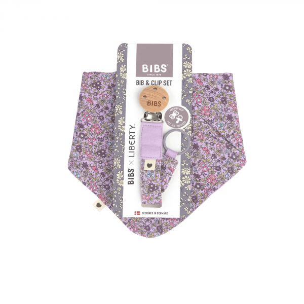 Set bavoir + attache tétine Liberty Chamomile Lawn Violet Sky