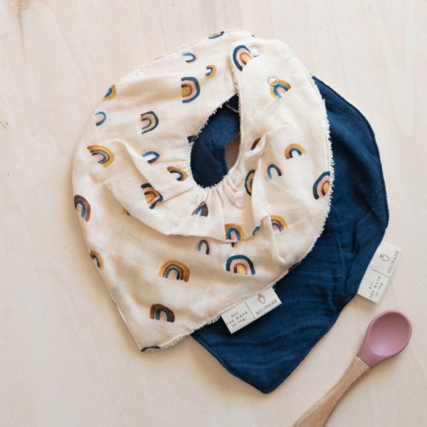 Lot de 2 bavoirs bandana Mael Rainbow/Bleu nuit