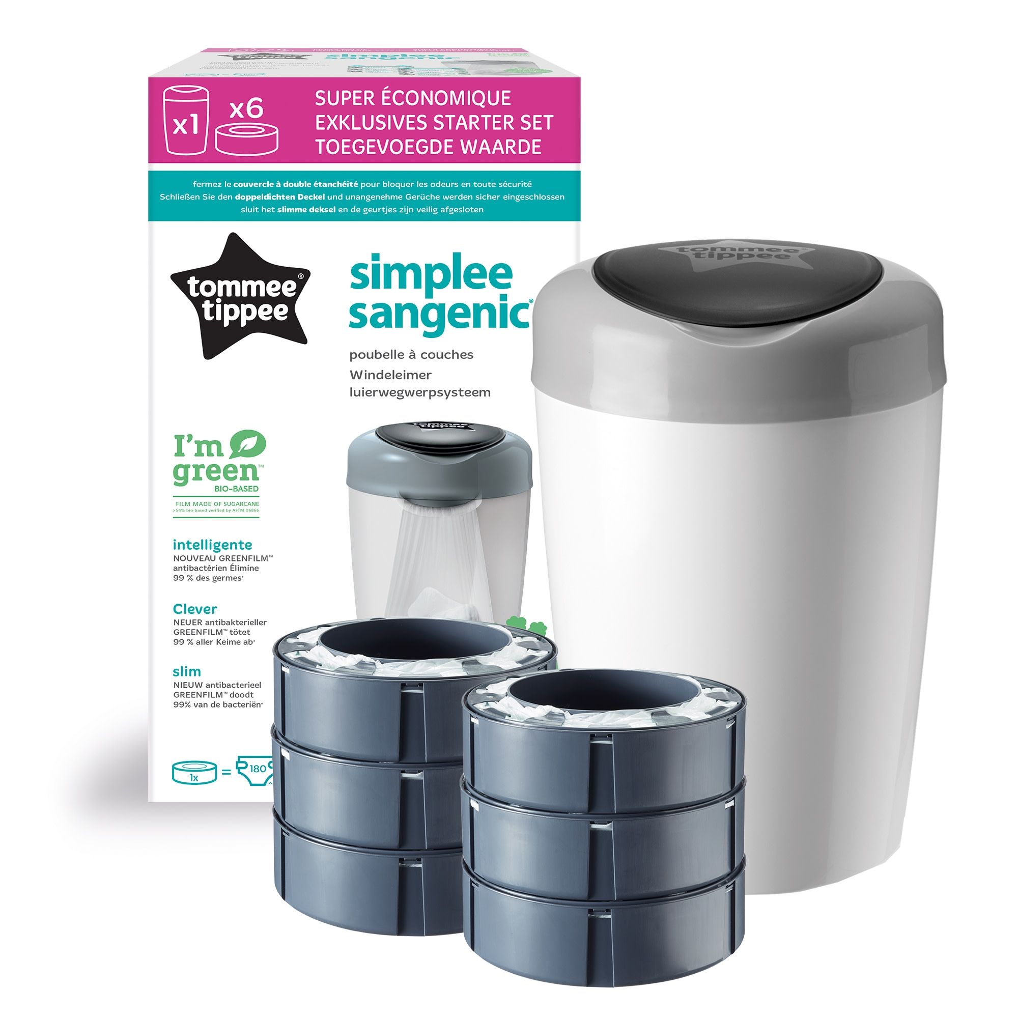 Poubelle à couches Starter Pack Simplee + 6 recharges, Tommee Tippee de  Tommee Tippee
