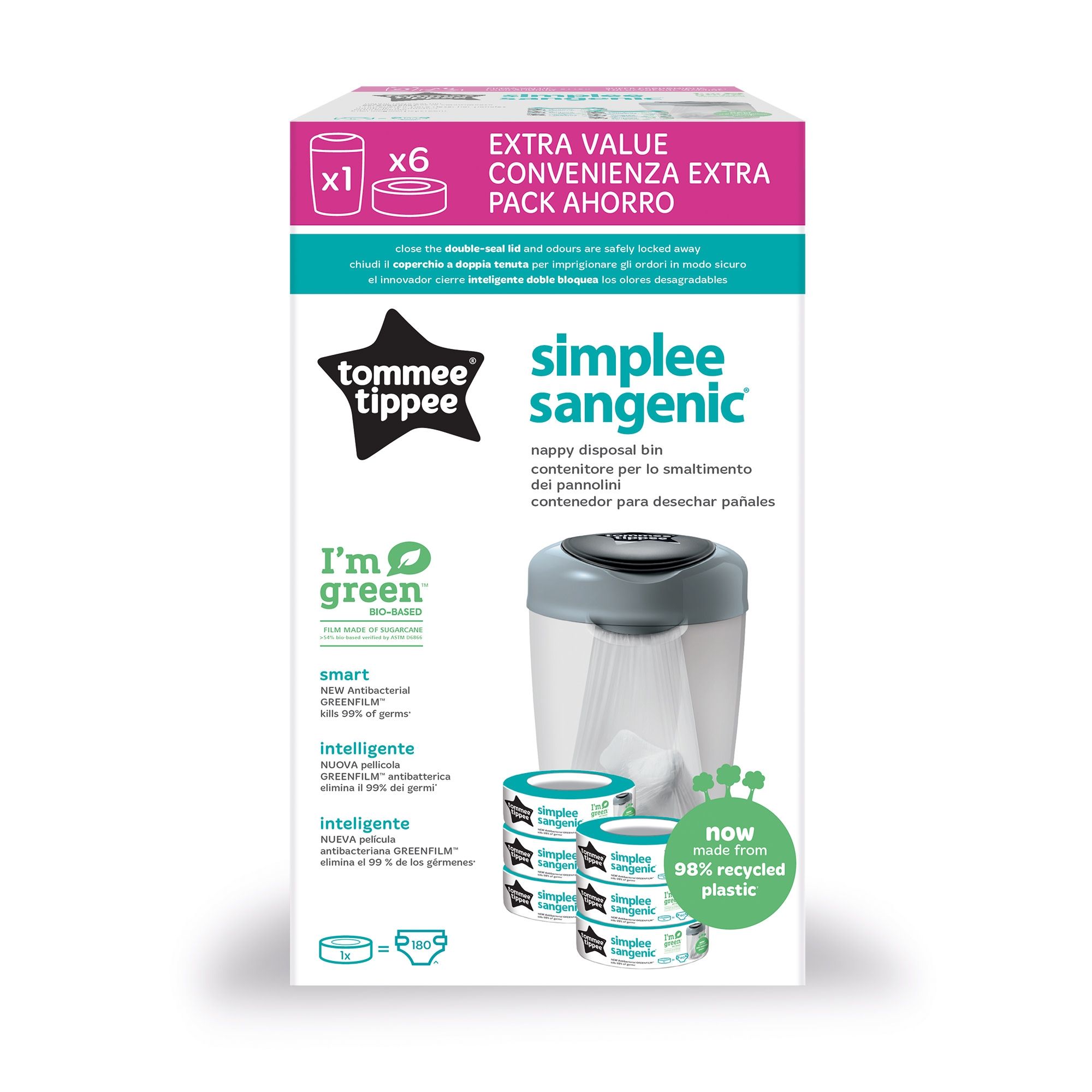 TOMMEE TIPPEE Lot de 6 Recharges Poubelle à Couches Simplee, Protection  Anti-Odeur et Anti-Germe