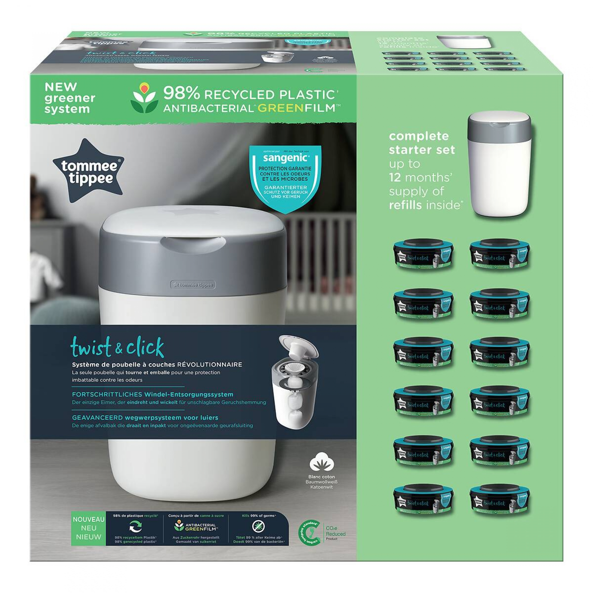 TOMMEE TIPPEE Starter Pack, Poubelle a Couches Simplee, Comprend 6x Re