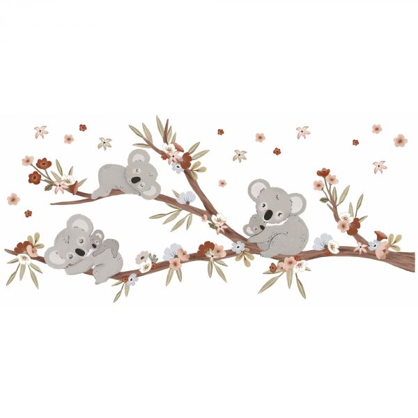 Grand sticker 118 x 54 cm - Branche et famille koalas