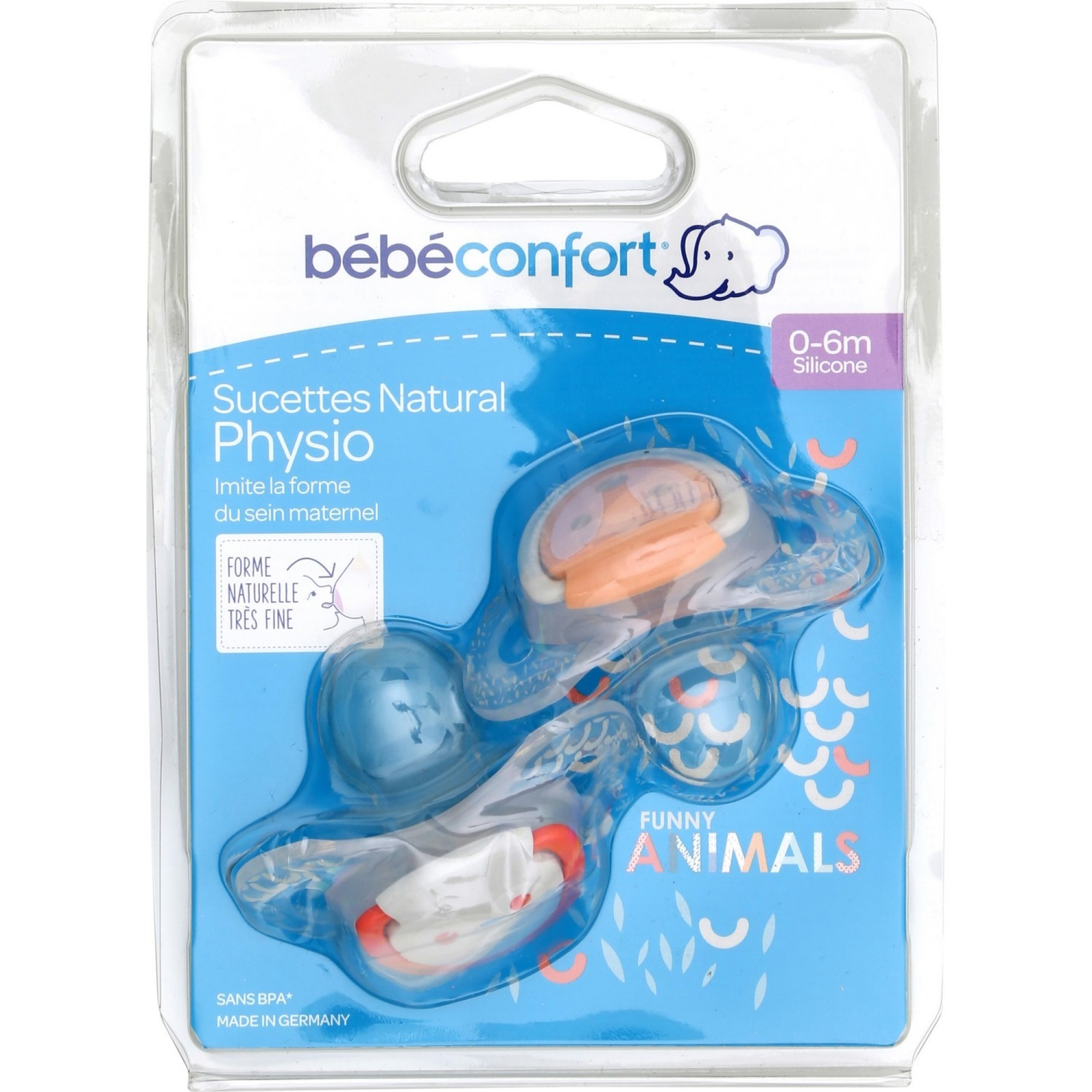 Bebe Confort Lot De 2 Sucettes Natural Physio En Silicone 0 6 Mois Funny Animal Hibou Renard Made In Bebe