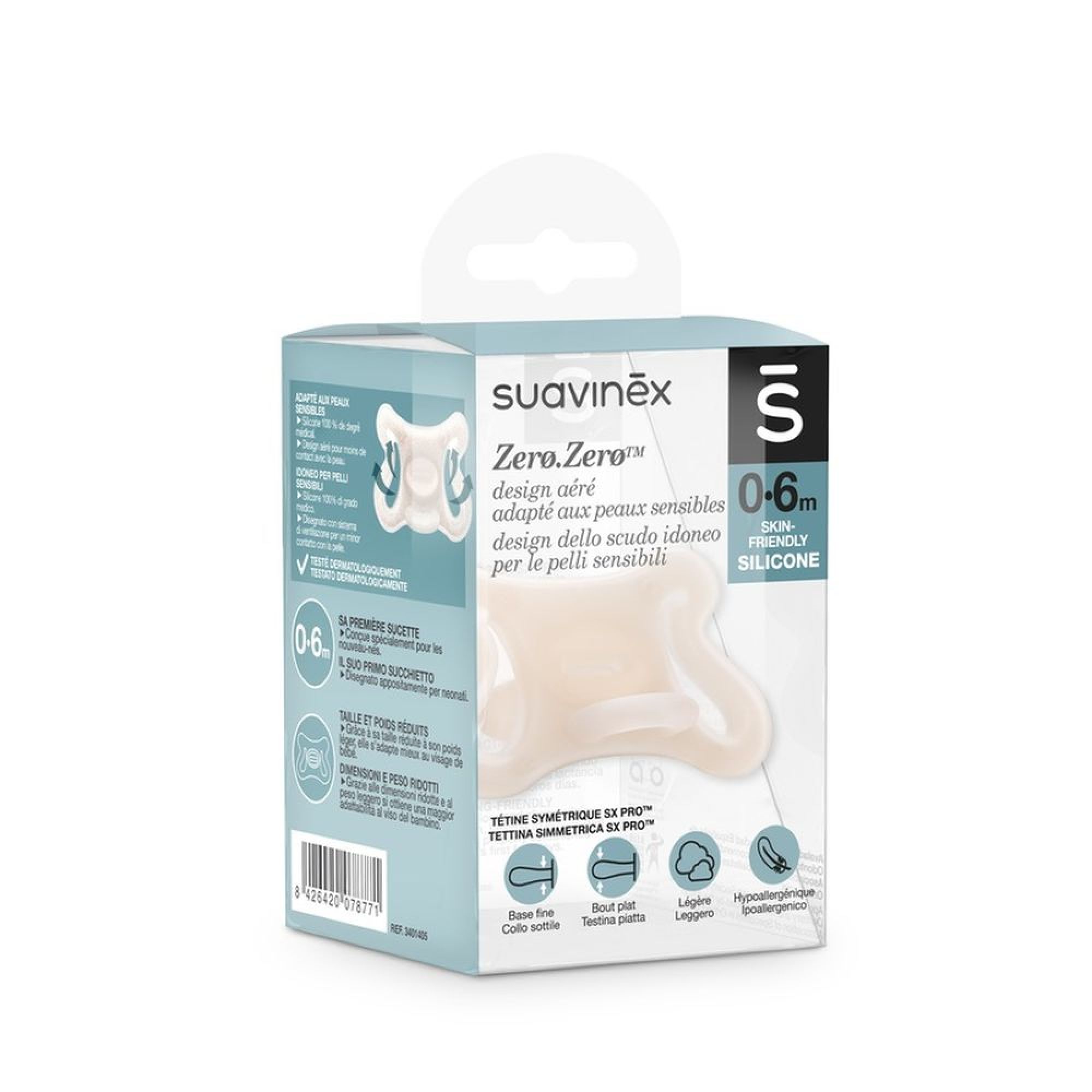 SUAVINEX SX Pro Sucette Tétine Physiologique Silicone 0-6 Mois 2 Unités  (Nuages ​​Bleus)