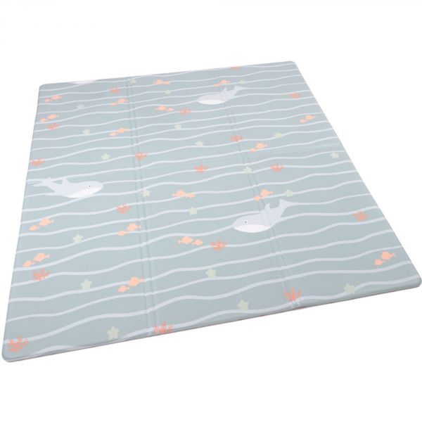 Tapis de jeu nomade lavable vinyle - réversible pois/océan