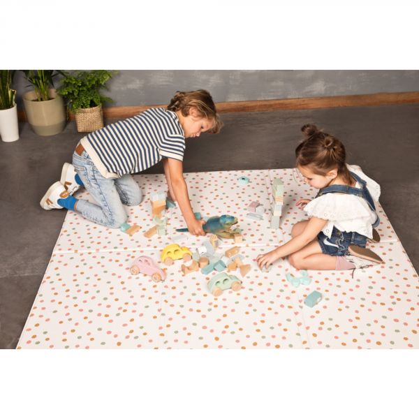 Tapis de jeu nomade lavable vinyle - réversible pois/océan