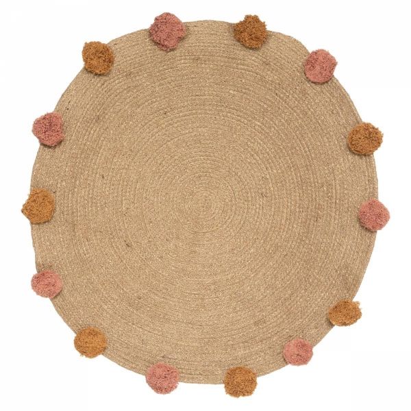 Tapis enfant rond Ø78 cm Jute avec pompons