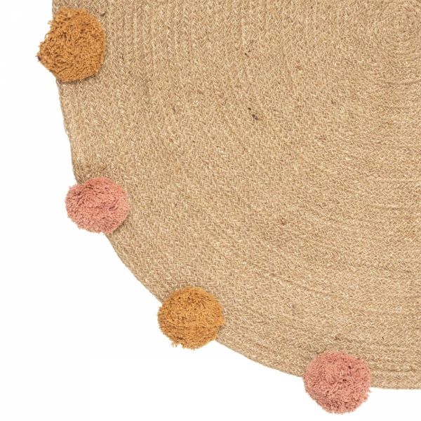 Tapis enfant rond Ø78 cm Jute avec pompons