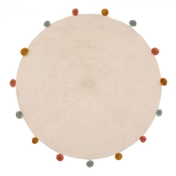 Tapis enfant rond Ø90 cm Arlequin avec pompons