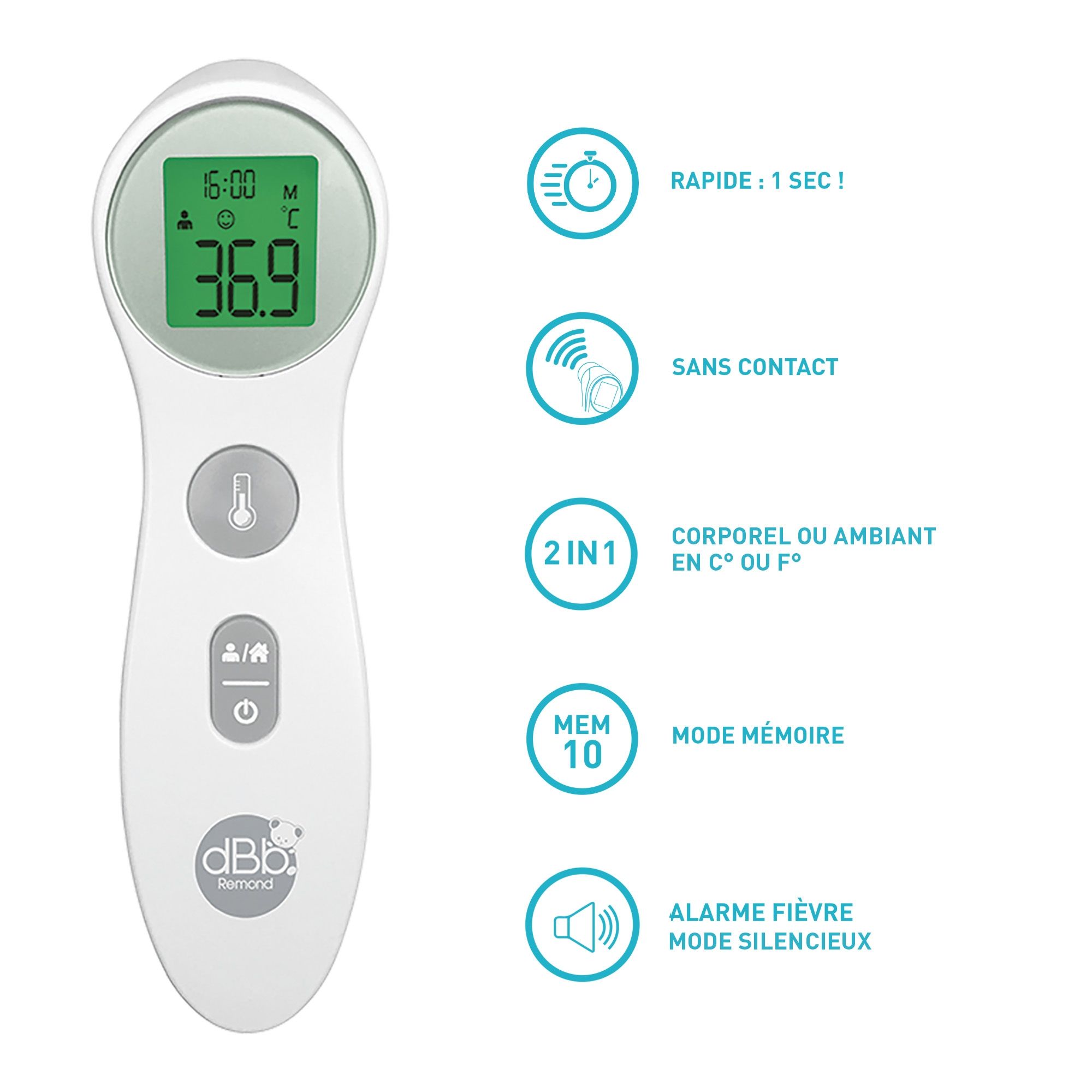 Thermomètre Infrarouge Frontal Sans Contact - Numérique - Blanc