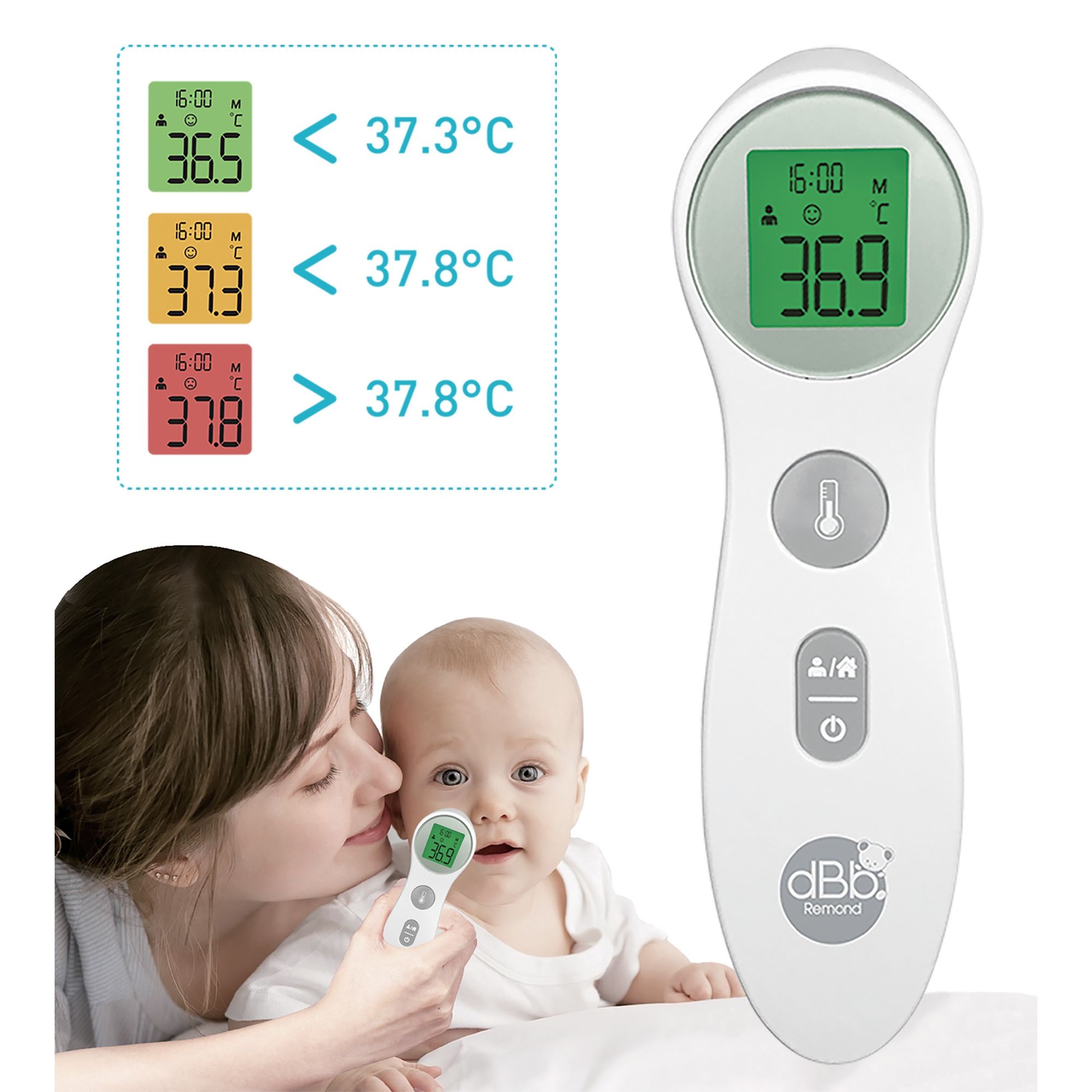 SURENHAP thermomètre pour bébé Thermomètre frontal blanc avec grand écran,  fonction de mémoire, thermomètre infrarouge deco lit