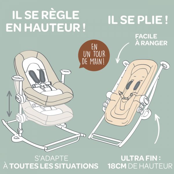 Transat bébé Up & Down Plus Greige + arche de jeux