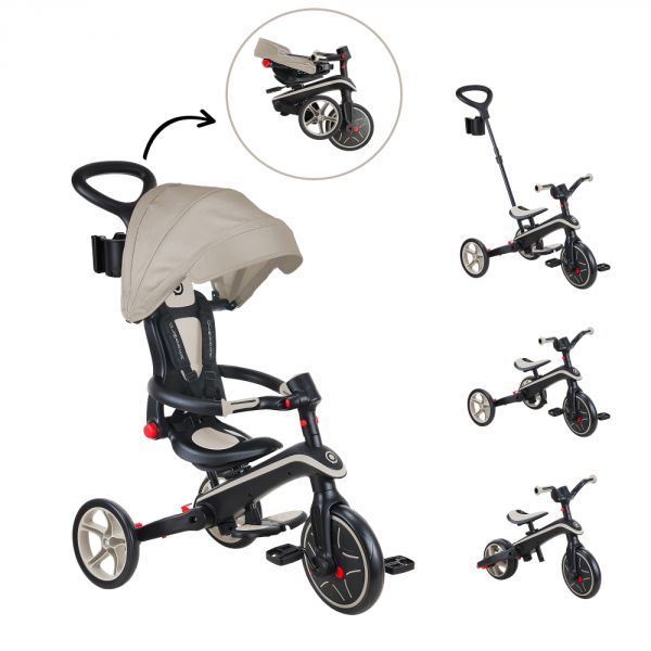 Tricycle explorer 4 en 1 évolutif et pliable Taupe