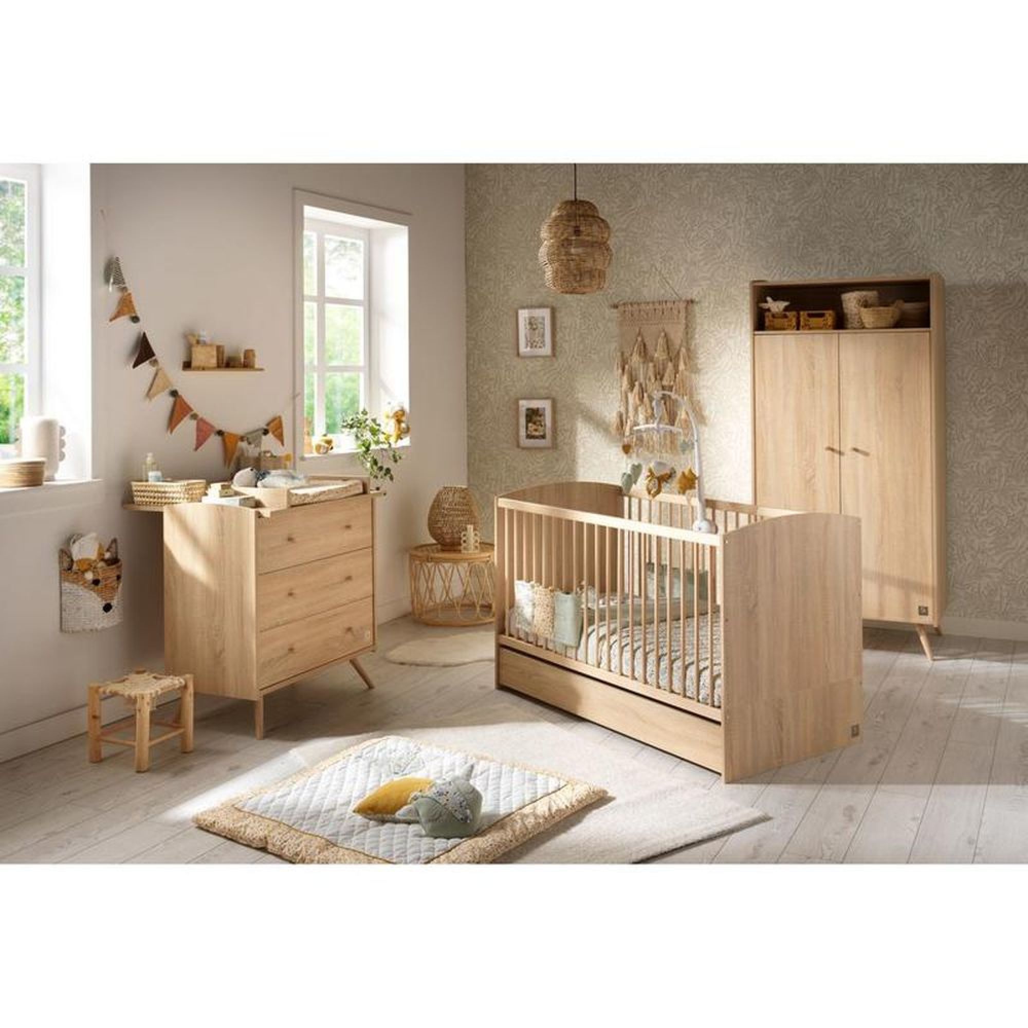 Ensemble de meubles bébé et enfant - commode 2 en 1, armoire, lit