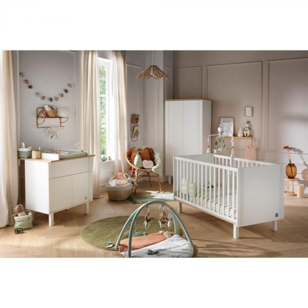 Chambre trio lit bébé Little Big Bed 70x140 cm + armoire + commode Eleonore Blanc