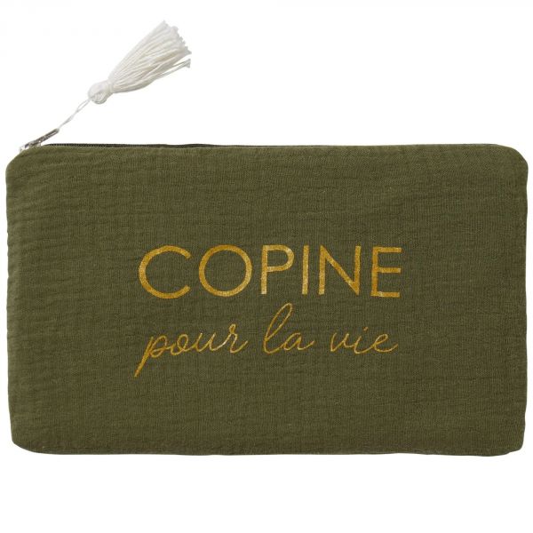 Trousse cadeau zippée en gaze de coton fougère 