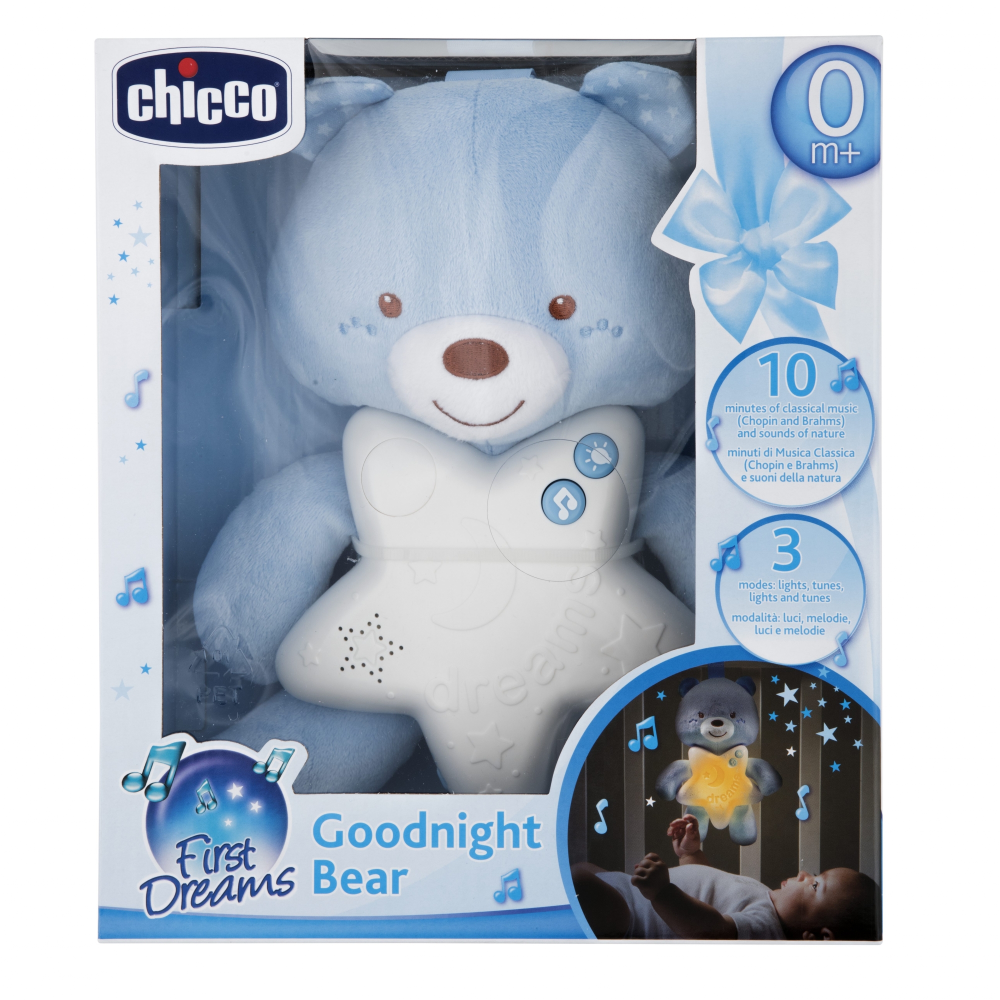 Chicco Veilleuse Musicale Peluche Petit Ourson Bleu Made In Bebe